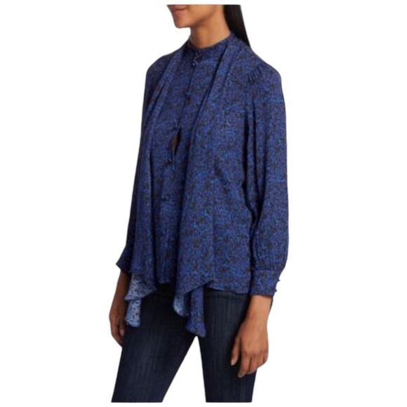 Alice & Oliva Printed Removable Bow Blouse Button Up Button Cuffs Size Medium - Picture 1 of 10